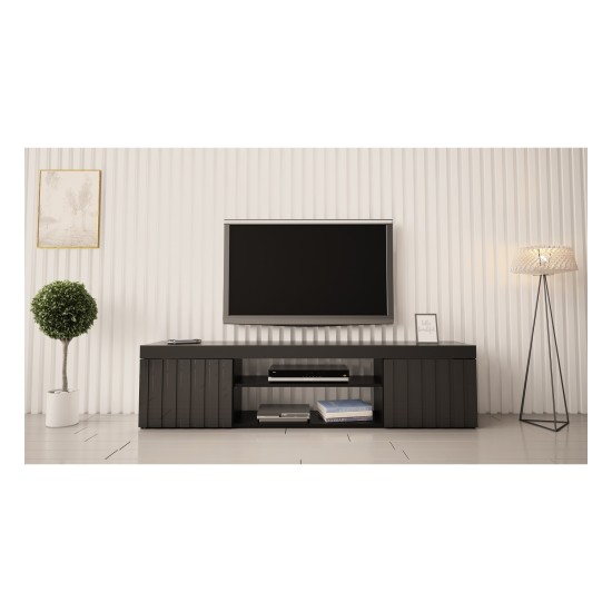 TV unit KALATAN 180 cm, black mat with black gloss front