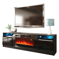 TV unit YLAX 200 cm, black mat with black gloss front