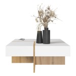 Coffee table DRAW 85 cm, white with wotan front