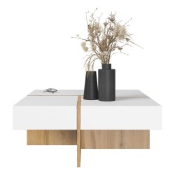 Coffee table DRAW 85 cm, white with wotan front