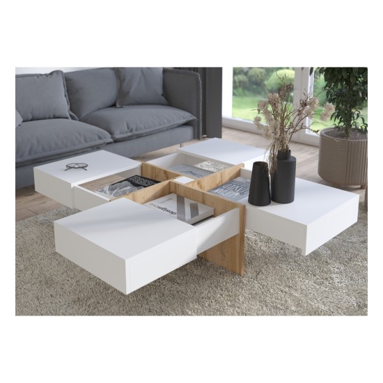 Coffee table DRAW 85 cm, white with wotan front Coffee table DRAW 85 cm, white with wotan front