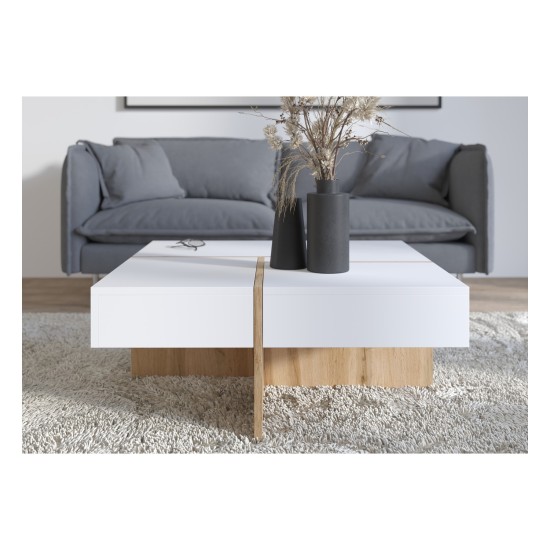 Coffee table DRAW 85 cm, white with wotan front Coffee table DRAW 85 cm, white with wotan front