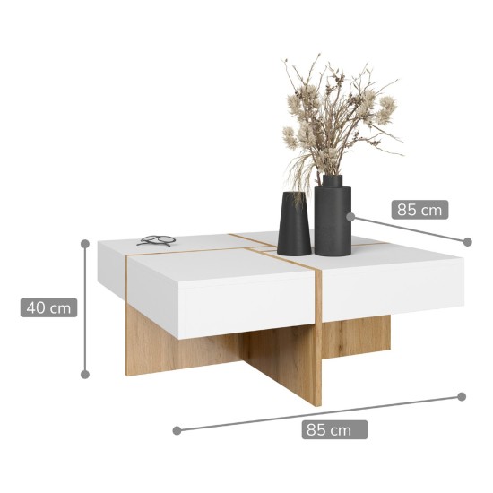Coffee table DRAW 85 cm, white with wotan front Coffee table DRAW 85 cm, white with wotan front