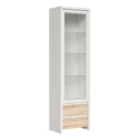 ויטרינה KASPIAN 56, 1 דלת זכוכית ו 2 מגירות, לבן עם אלון סונומה
