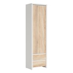 Bookcase KASPIAN 56 cm, 1 door and 2 drawers, white with sonoma oak