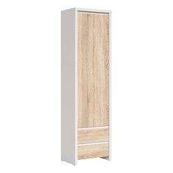 Bookcase KASPIAN 56 cm, 1 door and 2 drawers, white with sonoma oak