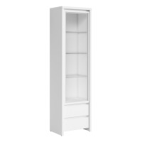 ויטרינה KASPIAN 56, 1 דלת זכוכית ו 2 מגירות, לבן עם לבן מט