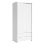 Wardrobe KASPIAN 90 cm, 2 doors and 2 drawers, white with white matt