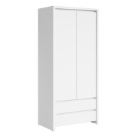 ארון בגדים KASPIAN 90, 2 דלתות ו 2 מגירות, לבן עם לבן מט