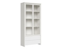 Display cabinet KASPIAN 90 cm, 2 glass doors and 2 drawers, white with white matt Display cabinet KASPIAN 90 cm, 2 glass doors and 2 drawers, white with white matt