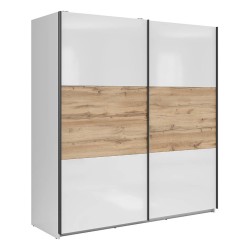 Wardrobe TETRIX 183 cm, white high gloss with wotan oak