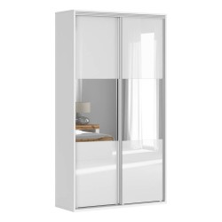 Wardrobe BRW 1 120 cm, white with white high gloss with mirror front