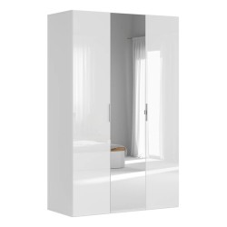Wardrobe BRW 22 150 cm, white with white high gloss with mirror front