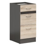 Base cabinet JUNONA 40 cm, 3 drawers, wenge with sonoma oak