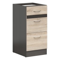 Base cabinet JUNONA 40 cm, 3 drawers, wenge with sonoma oak