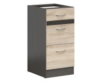 Base cabinet JUNONA 40 cm, 3 drawers, wenge with sonoma oak