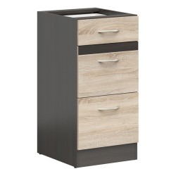 Base cabinet JUNONA 40 cm, 3 drawers, wenge with sonoma oak