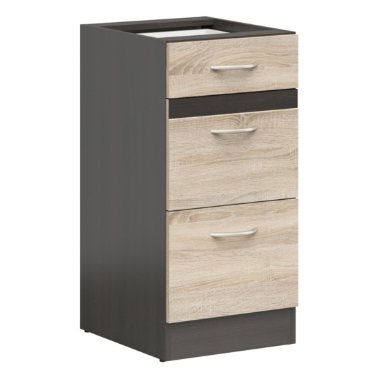 Base cabinet JUNONA 40 cm, 3 drawers, wenge with sonoma oak