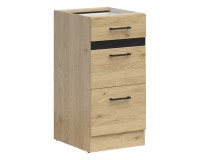 Base cabinet JUNONA 40 cm, 3 drawers, wenge with sonoma oak