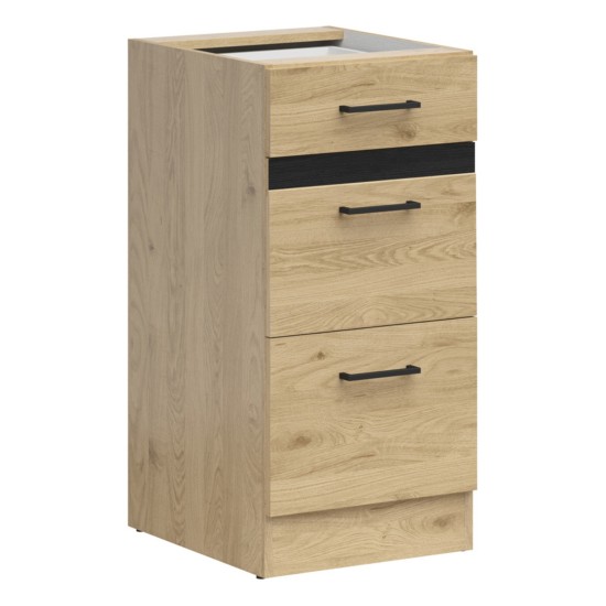 Base cabinet JUNONA 40 cm, 3 drawers, wenge with sonoma oak