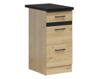 Base cabinet JUNONA 40 cm, 3 drawers, wenge with sonoma oak