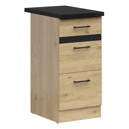 Base cabinet JUNONA 40 cm, 3 drawers, wenge with sonoma oak
