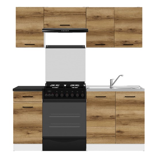 Kitchen set JUNONA 180 cm, with worktop, white with oak
