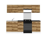 Kitchen set JUNONA 240 cm, with worktop, white with oak