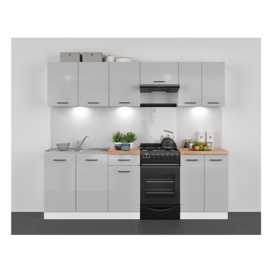 סט מטבח JUNONA 240, עם משטח, לבן עם אפור