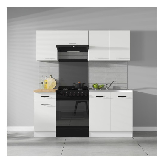 סט מטבח JUNONA 180, עם משטח, לבן עם קרם מבריק