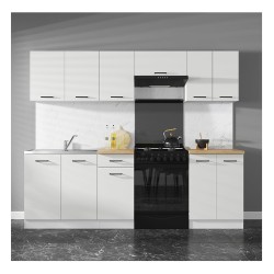 סט מטבח JUNONA 240, עם משטח, לבן עם קרם מבריק