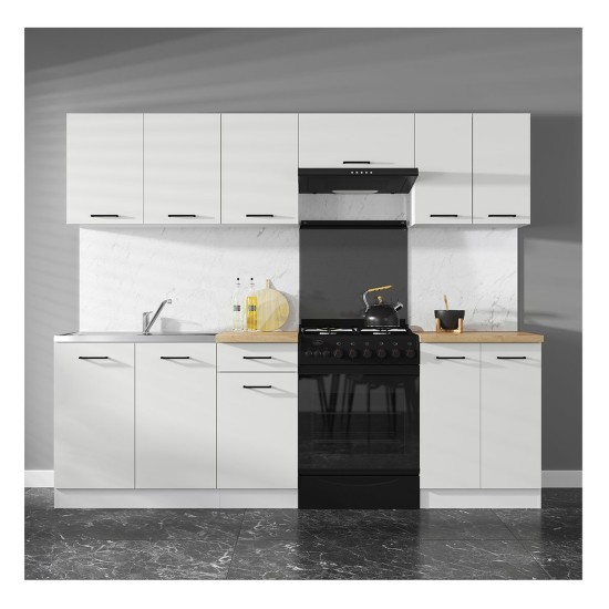 Kitchen set JUNONA 240 cm, with worktop, white with chalk gloss