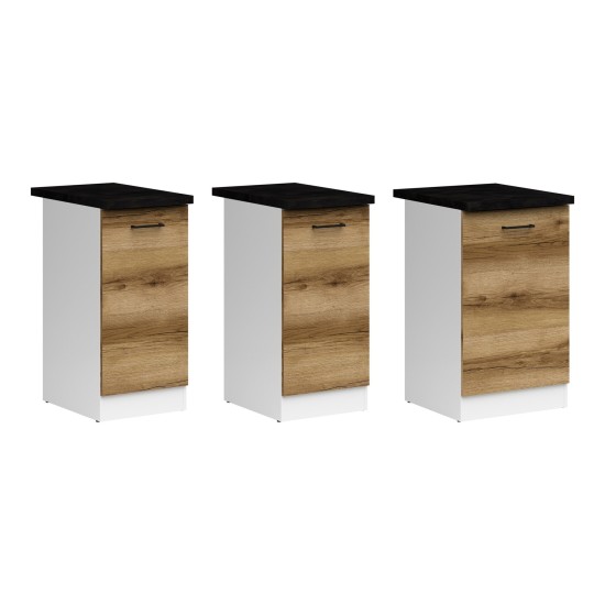Base cabinet JUNONA 40 cm, 1 door, left-hand, with worktop, white with oak Base cabinet JUNONA 40 cm, 1 door, left-hand, with worktop, white with oak