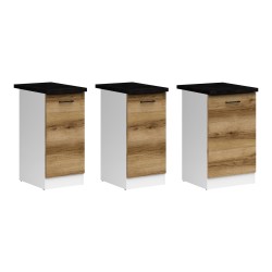 Base cabinet JUNONA 40 cm, 1 door, right-hand, with worktop, white with oak