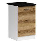 Base cabinet JUNONA 50 cm, 1 door, right-hand, with worktop, white with oak