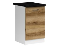 Base cabinet JUNONA 50 cm, 1 door, right-hand, with worktop, white with oak