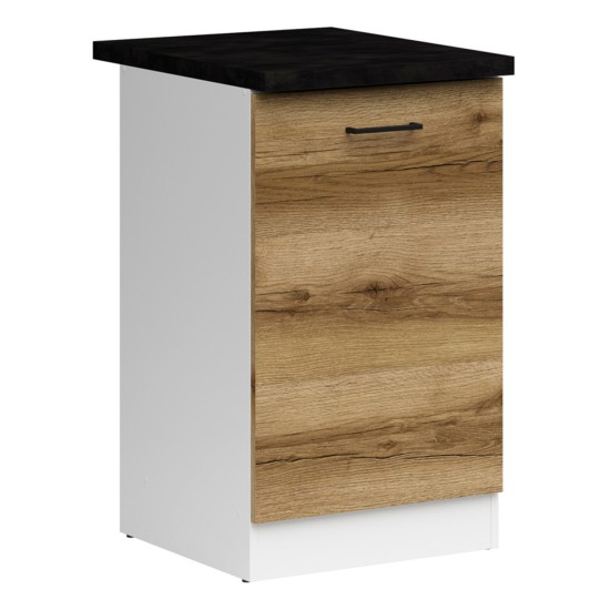 Base cabinet JUNONA 50 cm, 1 door, right-hand, with worktop, white with oak