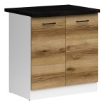 Base cabinet JUNONA 80 cm, 2 doors, with worktop, white with oak