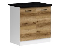 Base cabinet JUNONA 80 cm, 2 doors, with worktop, white with oak