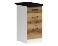 Base cabinet JUNONA 40 cm, 3 drawers, with worktop, white with oak Base cabinet JUNONA 40 cm, 3 drawers, with worktop, white with oak
