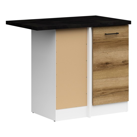 Corner base cabinet JUNONA 100 cm, left-hand, with worktop, white with oak