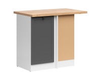 Corner base cabinet JUNONA 100 cm, right-hand, with worktop, white with graphite