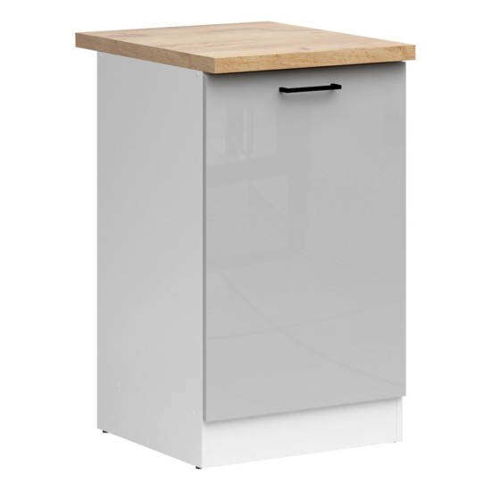 Base cabinet JUNONA 50 cm, 1 door, left-hand, with worktop, white with grey