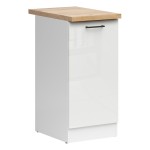Base cabinet JUNONA 40 cm, 1 door, left-hand, with worktop, white with chalk gloss