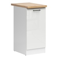 Base cabinet JUNONA 40 cm, 1 door, left-hand, with worktop, white with chalk gloss