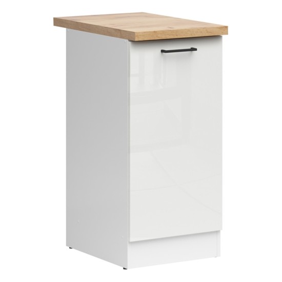 Base cabinet JUNONA 40 cm, 1 door, left-hand, with worktop, white with chalk gloss