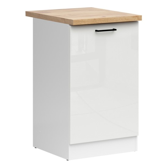 Base cabinet JUNONA 50 cm, 1 door, right-hand, with worktop, white with chalk gloss