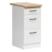 Base cabinet JUNONA 40 cm, 3 drawers, with worktop, white with chalk gloss