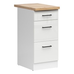 Base cabinet JUNONA 40 cm, 3 drawers, with worktop, white with chalk gloss
