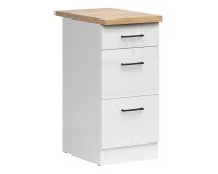 Base cabinet JUNONA 40 cm, 3 drawers, with worktop, white with chalk gloss